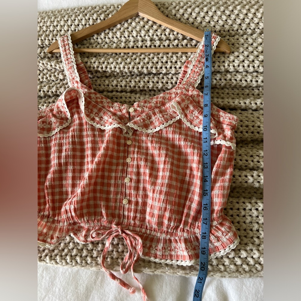 American Eagle Gingham Button Down Crop Top With … - image 3
